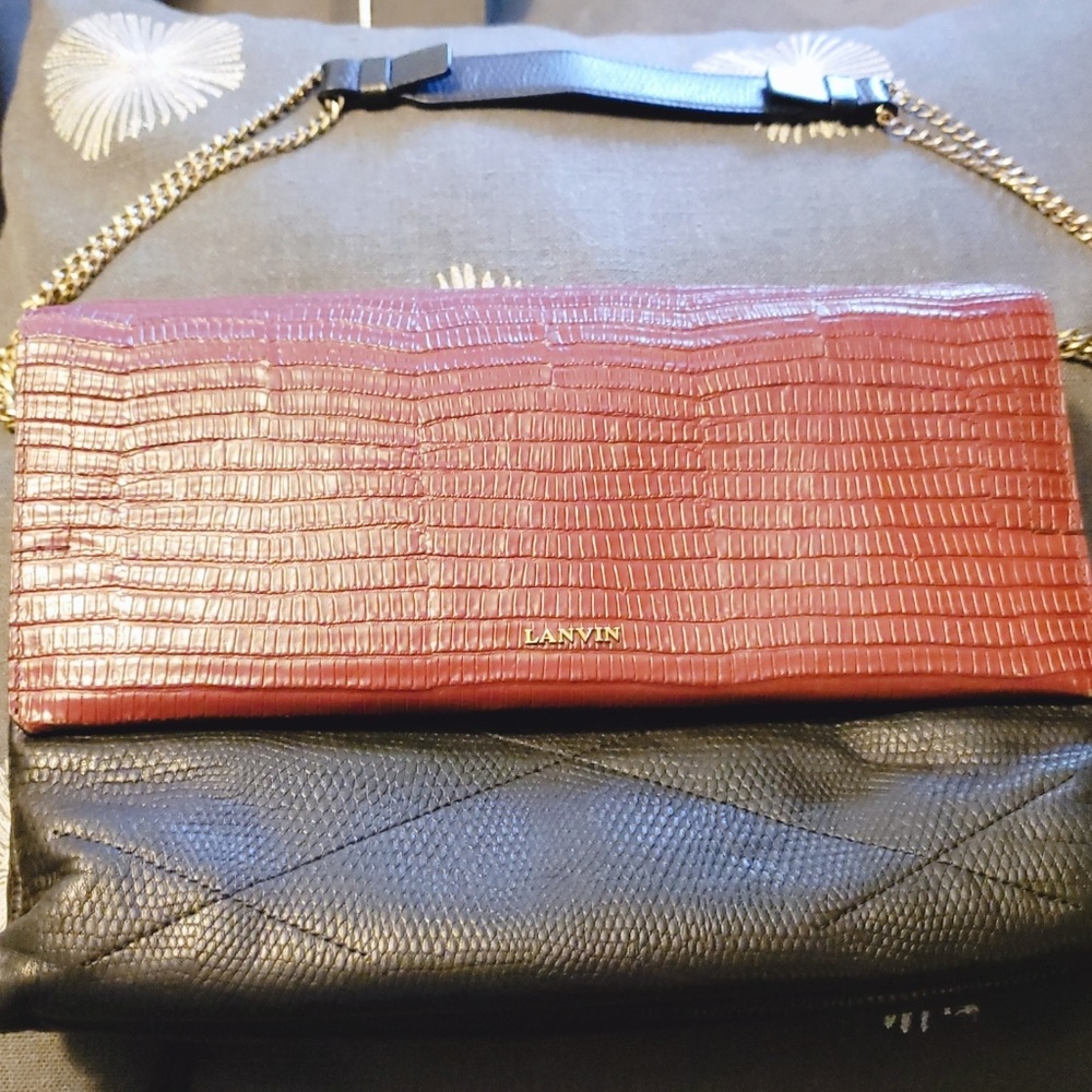 Lanvin sugar bag burgundy and black gold chain